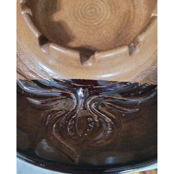Mid Century Pottery Craft Stoneware Large Round Ashtray USA 10" Maxwell Brown - Picture 4 of 8